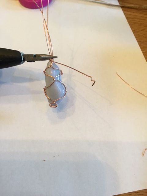 Karen Meador, Ph.D.'s Stone Twist Wrap - , Contemporary Wire Jewelry, Lashing, Wire Lashing, Wire Wrapping, Wrapping, Wire Wrapping Jewelry, wrap the omitted wire tightly around the other wires